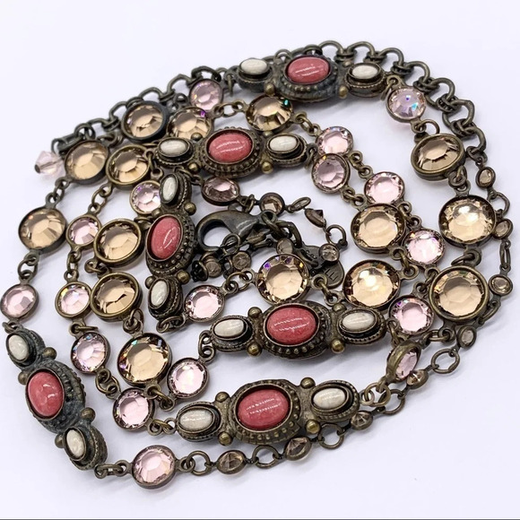 Sorrelli Crystal Gem Peach Gold Brick Station Necklace 38” - Picture 1 of 3